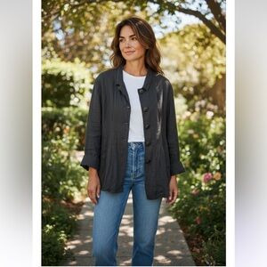 FLAX Black 100% Linen 3 Button Jacket/Blazer